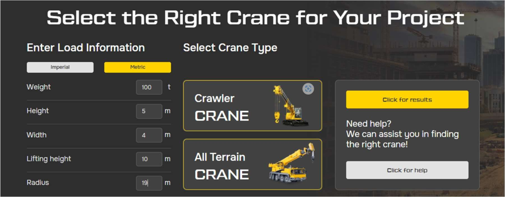 Figure 16: MYCRANE Selector input screen