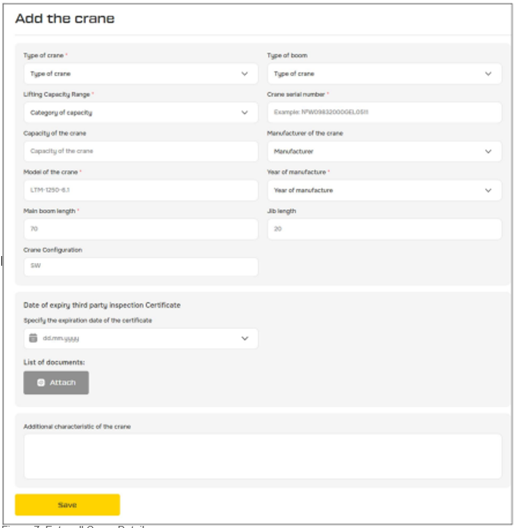 Figure 7: Enter all Crane Details 