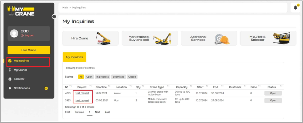 Figure 13: Click on the request to see the proposals