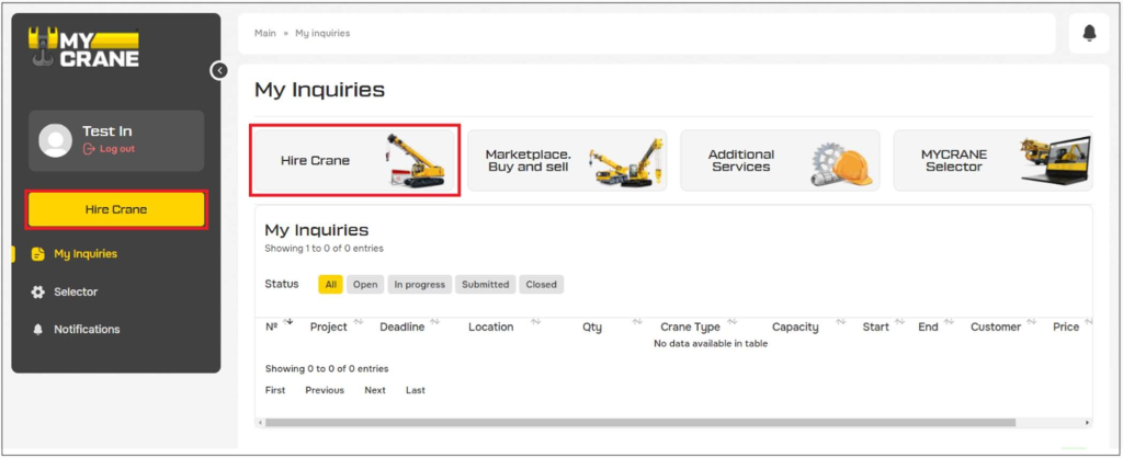 Figure 5 - Click on Hire crane to start your first crane inquiry.png