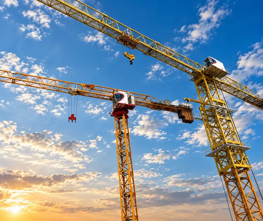 Tower crane working on a GIFT City commercial tower project in Ahmedabad
